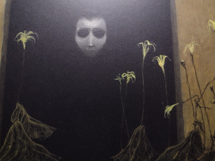 Fragment obrazu Zdzisława Beksińskiego z wystawy „Beksiński we Wrocławiu” w IASE