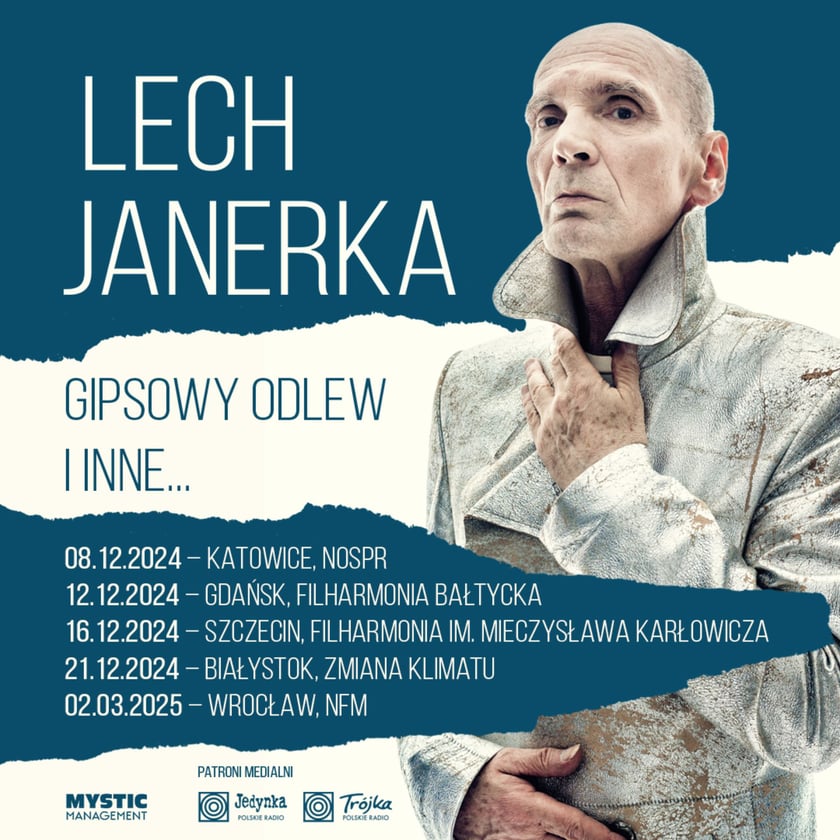 Lech Janerka&nbsp;
Lech Janerka, rebeliant na polskiej scenie muzycznej, we wrocławskim NFM-ie zakończy w marcu swoją trasę koncertową "Gipsowy odlew i inne...". "Po latach ciszy nowy album żyje dzięki Wam &ndash; teraz chcę Wam podziękować na żywo. Do zobaczenia pod sceną!" - napisał artysta, kt&oacute;ry swoją najnowszą płytę - "Gipsowy odlew falsyfikatu" wydał po 18 latach przerwy.
niedziela, 2.03.24, godz. 19.00
Wrocław, NFM, pl. Wolności 1&nbsp;
Bilety od 126 zł