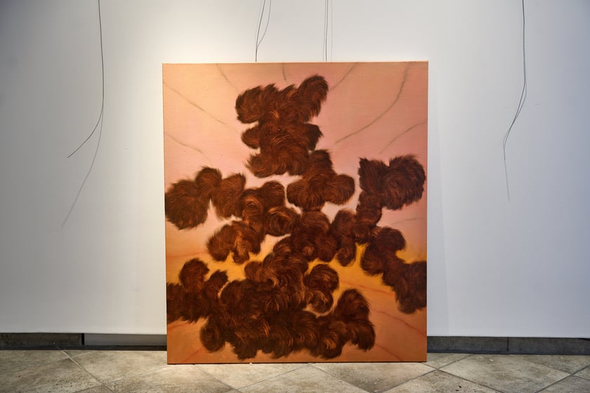 Zdjęcie z montażu wystawy Kosmatość Sylwii Muchy w Mia Art Gallery