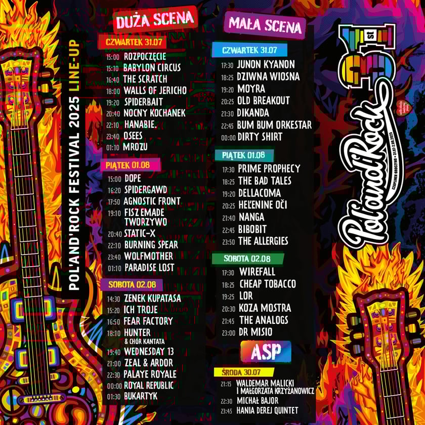 Pol'and'Rock Festiwal 2025. Program dużej i małej sceny