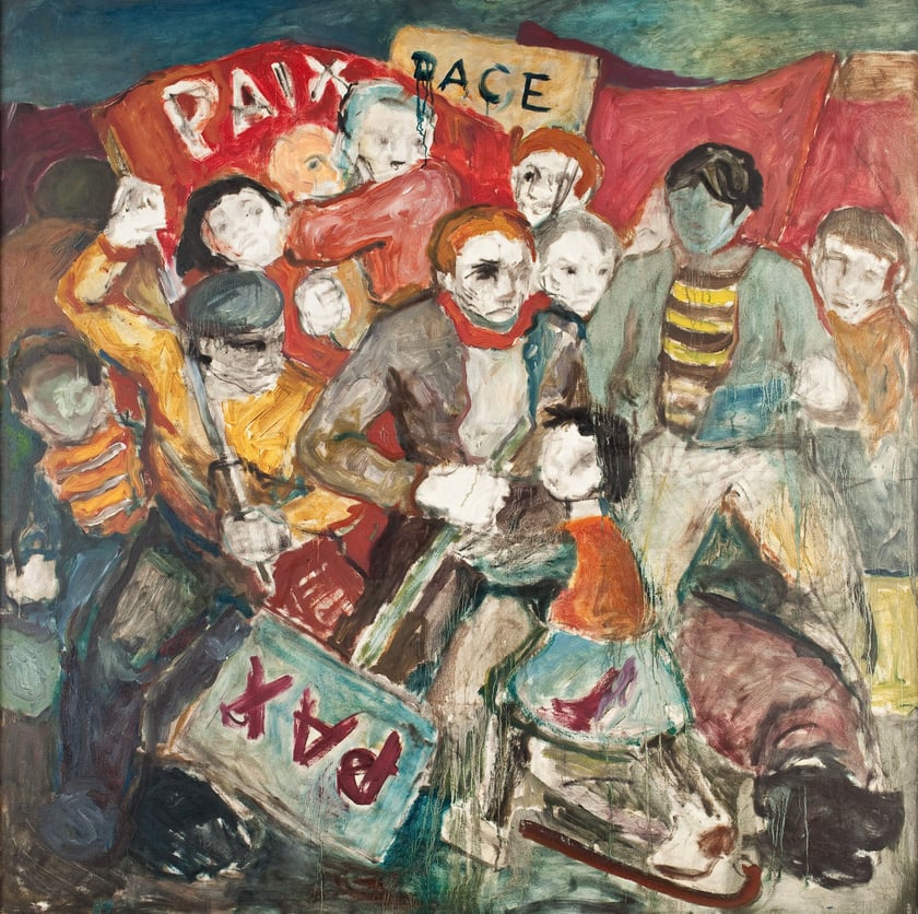 Waldemar Cwenarski, Szkic do obrazu (Paix, Pace, Pax), 1953, olej, pł&oacute;tno, Muzeum Narodowe we Wrocławiu