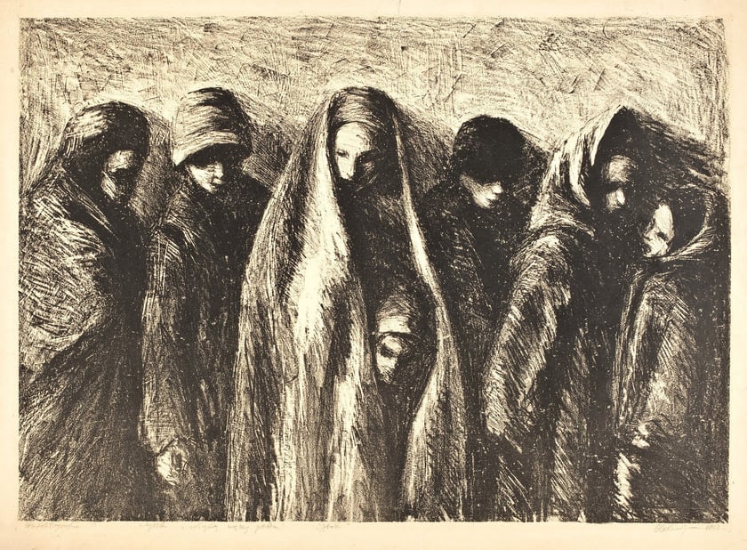 Marek Oberl&auml;nder, Gł&oacute;d z cyklu Nigdy więcej getta; 1953, litografia, papier, Muzeum Narodowe we Wrocławiu