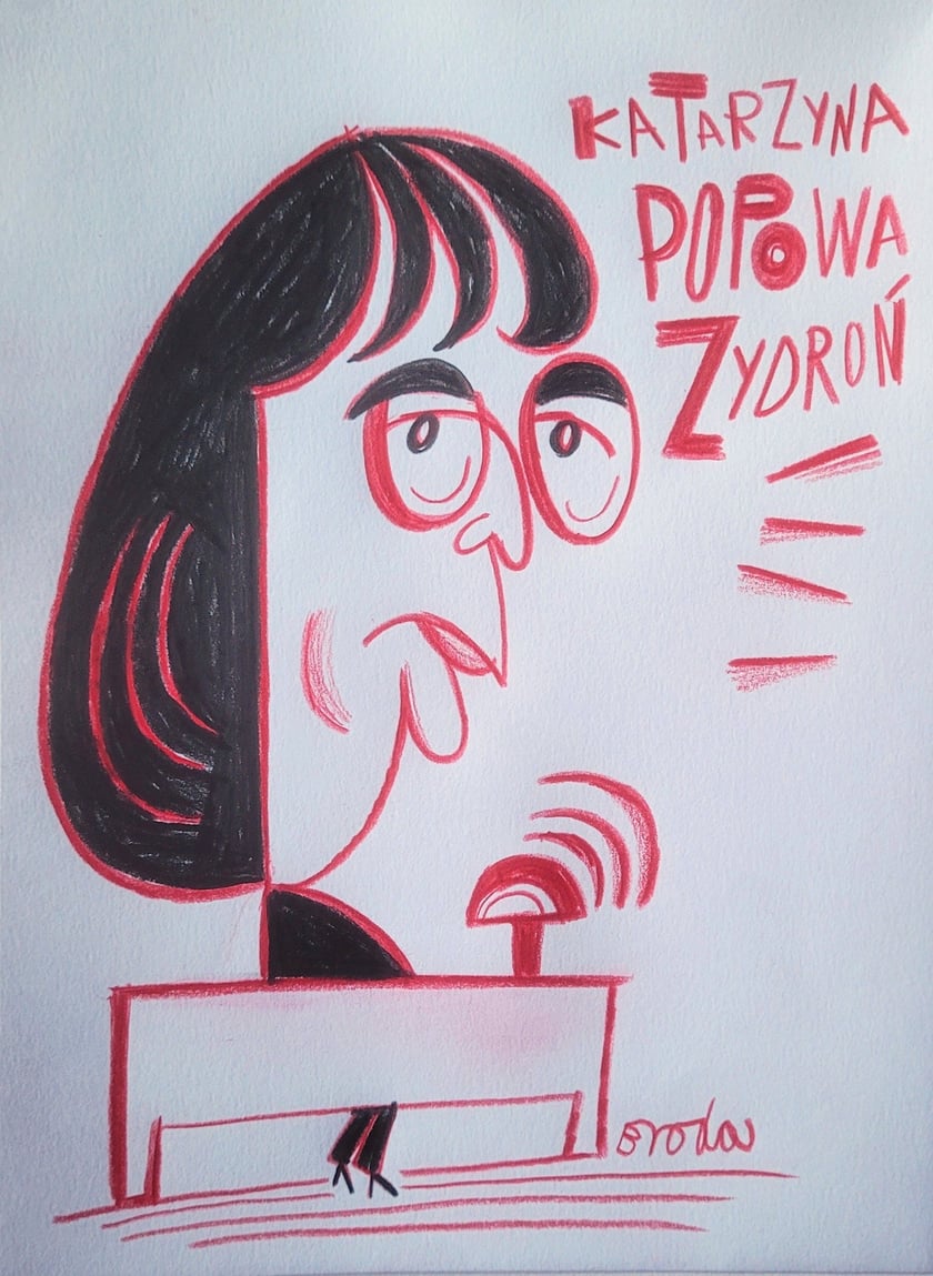 Jurorka Katarzyna Popowa-Zydroń, karykatura Tomasza Brody