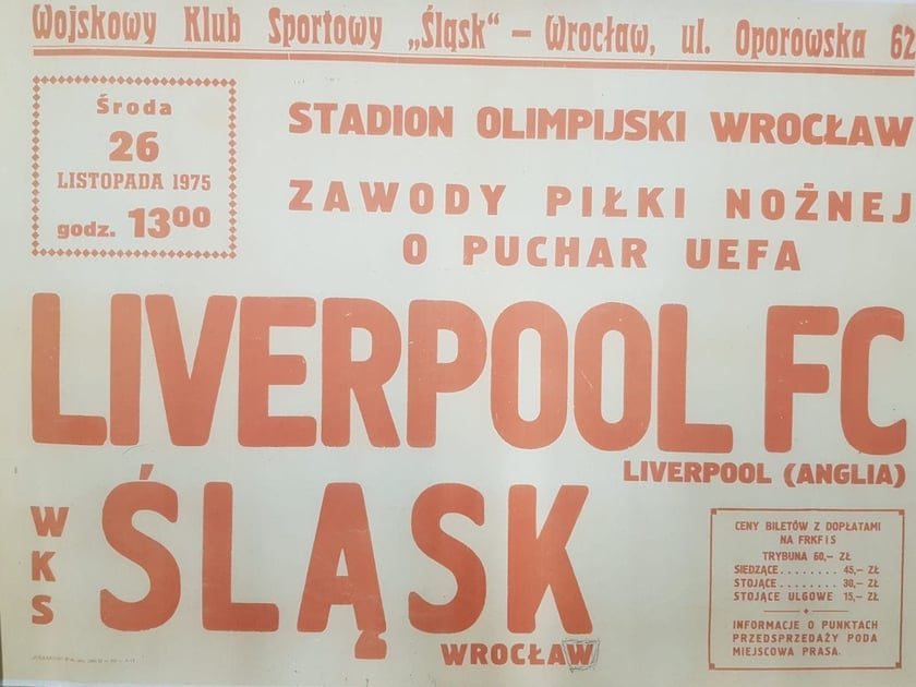 Plakat meczowy Śląsk Liverpool 1976 r.
