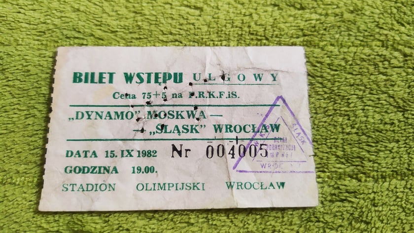 Bilet na mecz Śląsk-Dynamo Moskwa 1982 r.