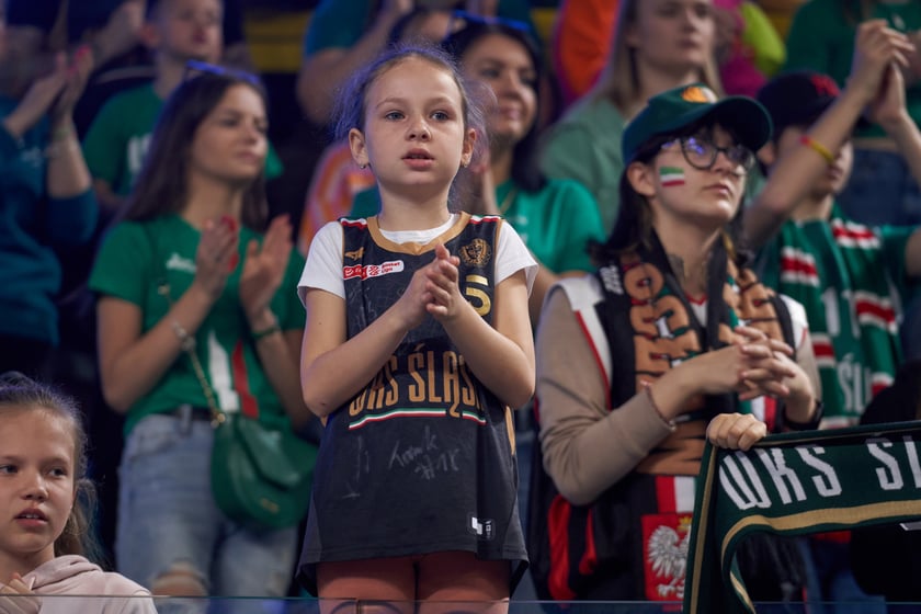 Kibice na meczu Śląska w hali Orbita 3 maja 2023