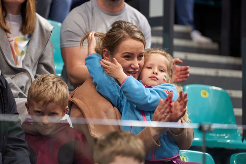 Kibice na meczu Śląska w hali Orbita 3 maja 2023