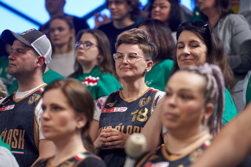 Kibice na meczu Śląska w hali Orbita 3 maja 2023