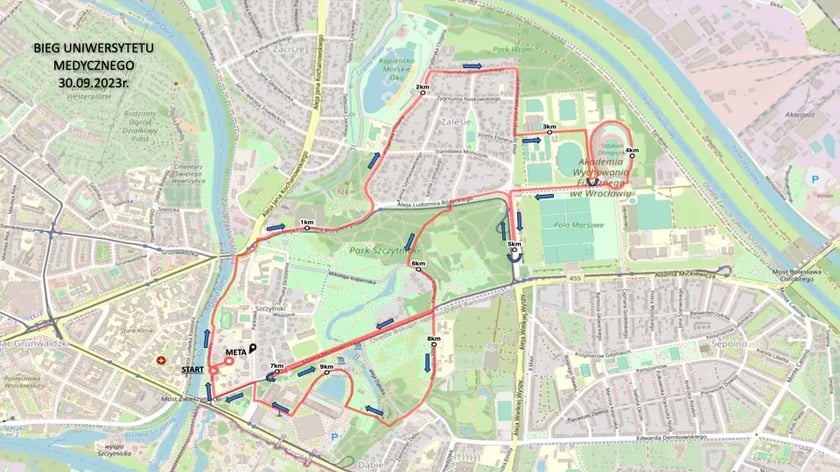 mapka z trasą Biegu Uniwersytetu Medycznego