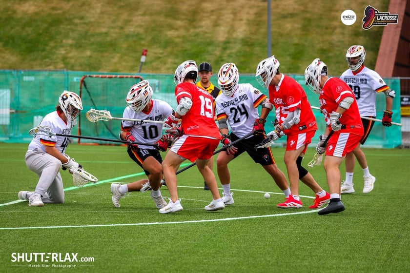 Mecz Polska - Niemcy na na Mistrzostwach Europy Mężczyzn w Lacrosse Wrocław 2025