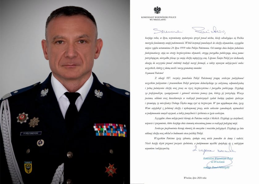 Życzenia Komendanta Wojewódzkiego Policji we Wrocławiu z okazji Święta Policji