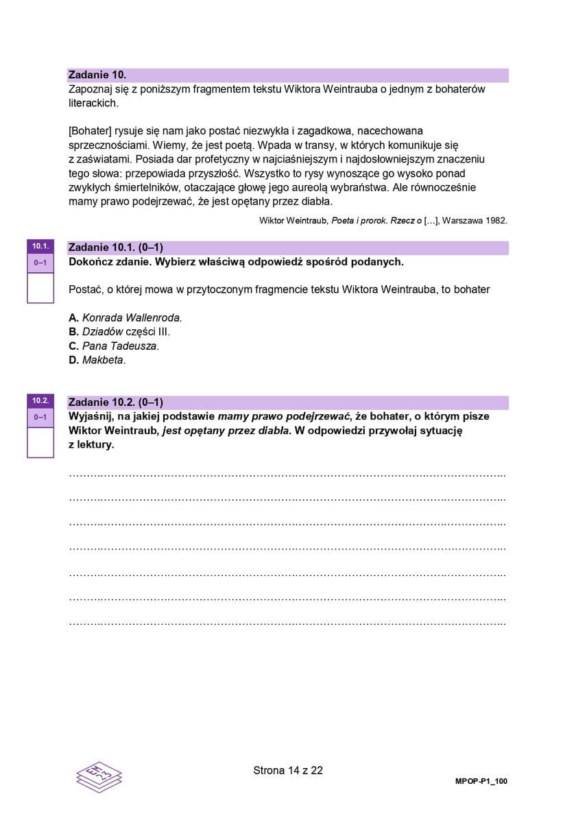 Arkusz z próbnej matury z języka polskiego, 2023