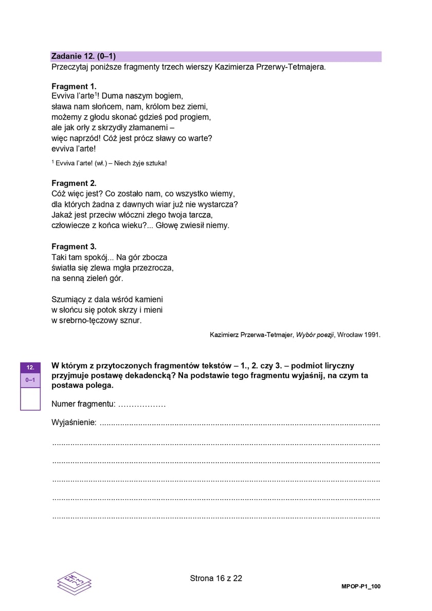 Arkusz z próbnej matury z języka polskiego, 2023