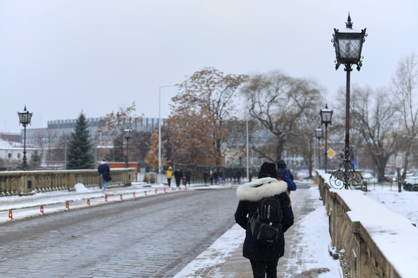 Zima zagościła we Wrocławiu. Właśnie spadł pierwszy śnieg...