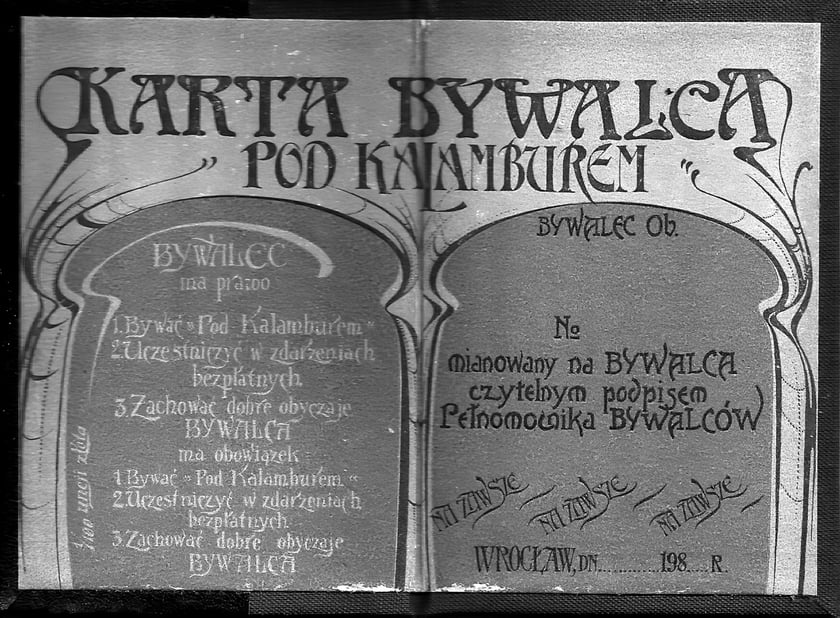 Kawiarnia Kalambur. Karta bywalca. Projekt Romana Kowalika.