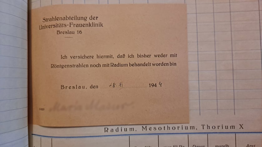 Dokument z archiwum dawnej kliniki ginekologicznej