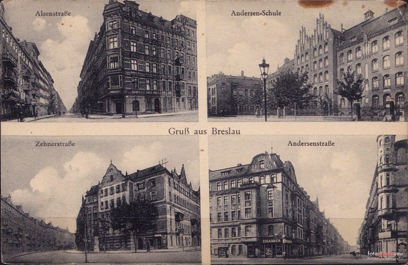 Wrocław do czas&oacute;w II wojny światowej był gęsto zabudowany wiele kilometr&oacute;w od Rynku. Na zdjęciu widać zabudowę z ul. Młodych Technik&oacute;w. Podobnie wyglądały ulicy na całym Szczepinie, wzdłuż ul. Legnickiej, aż do Gądowa Małego.&nbsp;