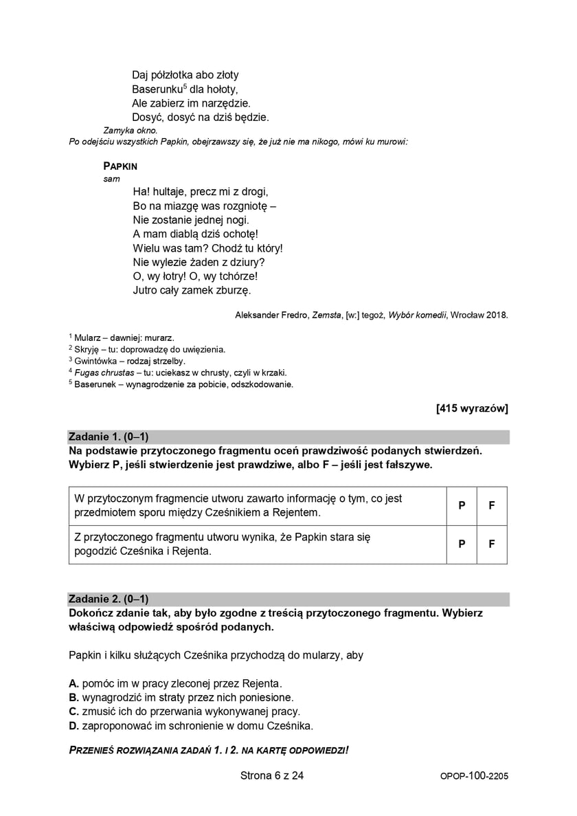 Egzamin ósmoklasisty. Arkusz egzaminacyjny z języka polskiego 2022 CKE