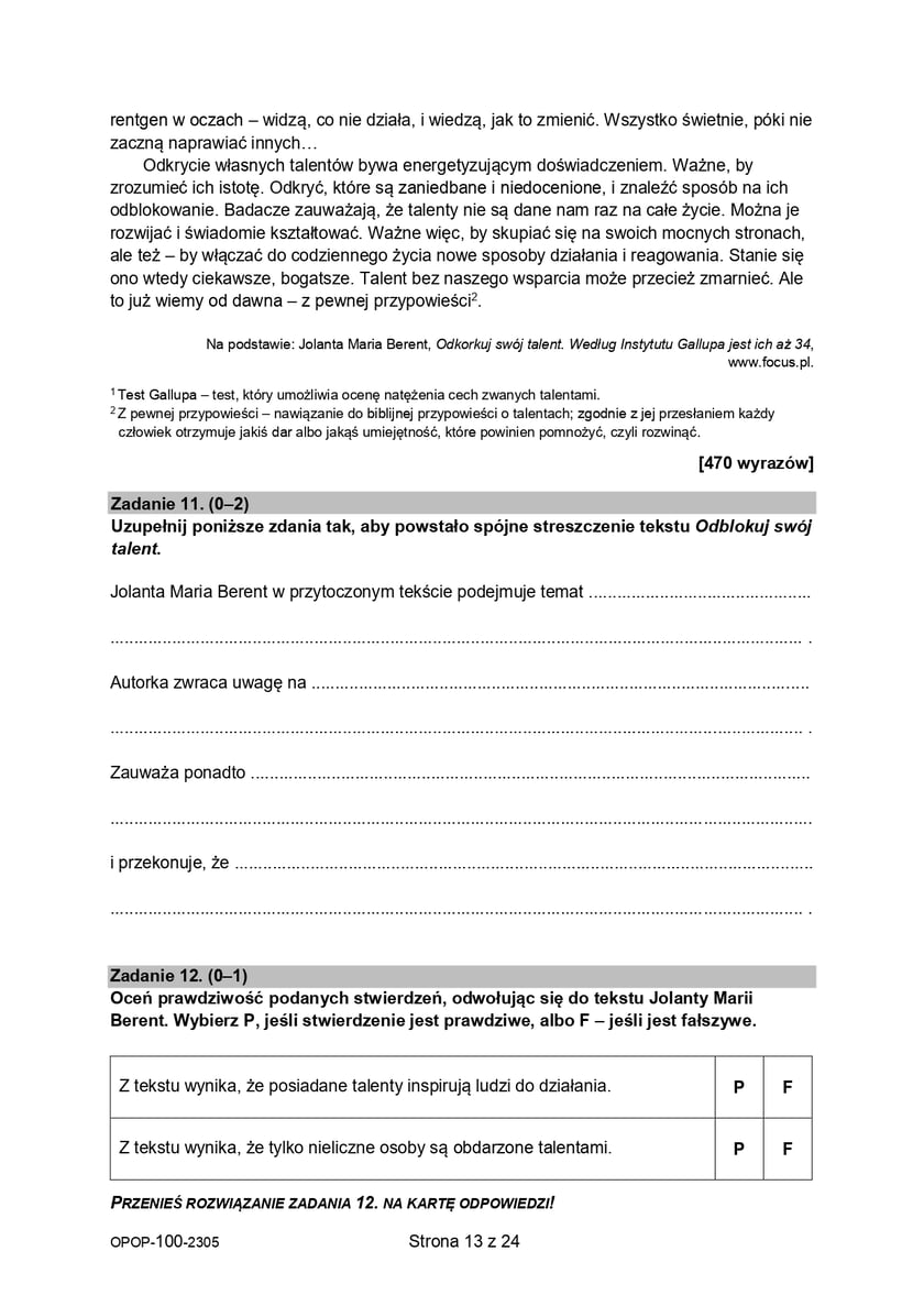 Egzamin ósmoklasisty 2023  - język polski