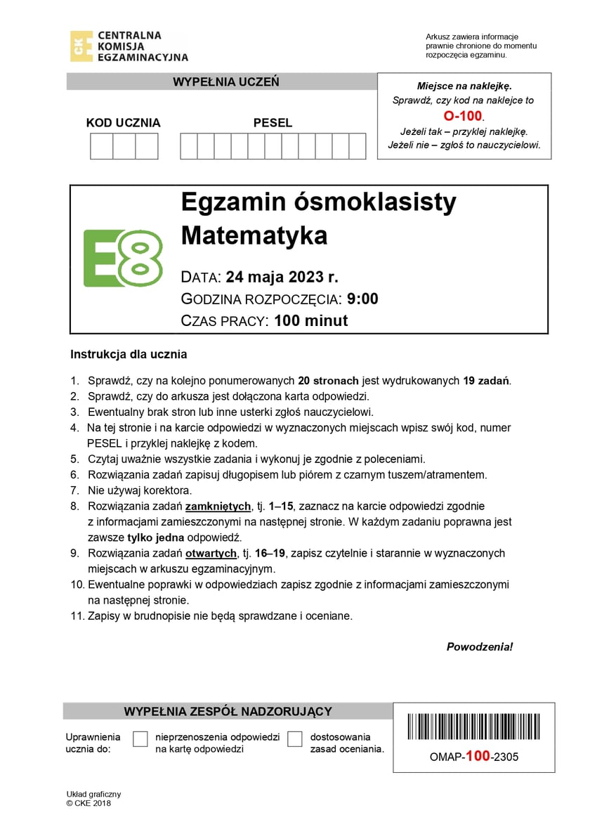 Arkusz egzaminacyjny - matematyka