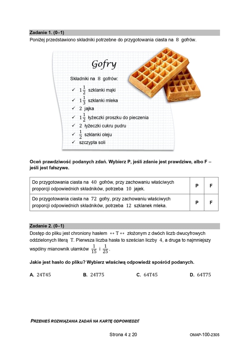 Arkusz egzaminacyjny - matematyka