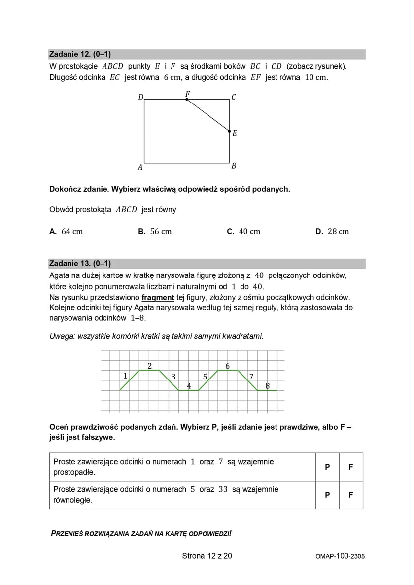 Arkusz egzaminacyjny - matematyka