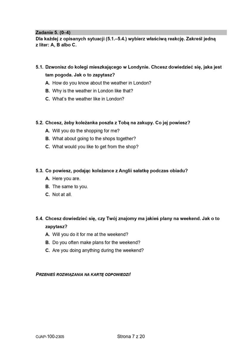 Egzamin ósmoklasisty 2023 - język angielski