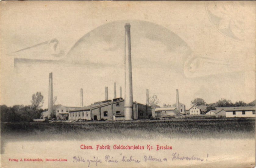Zakłady chemiczne w Złotnikach na przedwojennej widokówce
