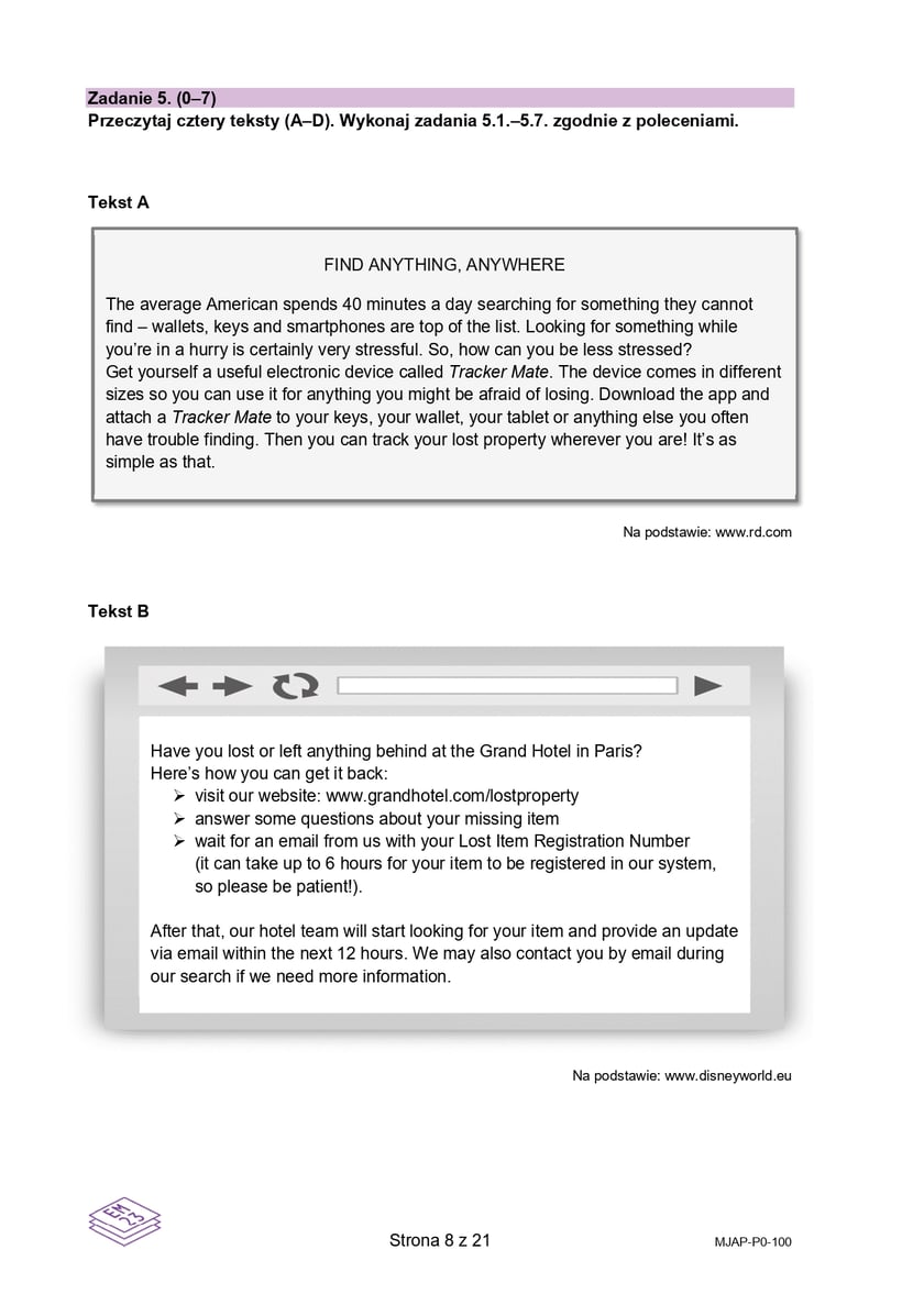 Arkusz z matury próbnej 2024 z języka angielskiego z CKE - grudzień 2023