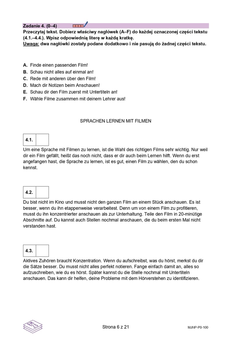 Arkusz z matury próbnej 2024 z języka niemieckiego z CKE - grudzień 2023