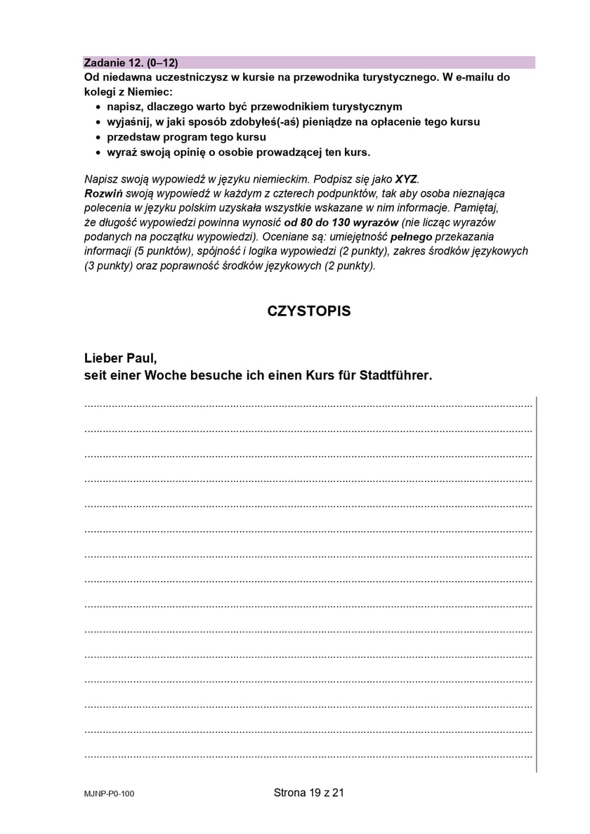 Arkusz z matury próbnej 2024 z języka niemieckiego z CKE - grudzień 2023