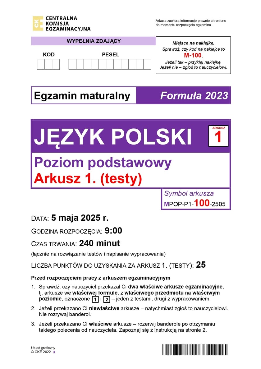 Matura 2025 z polskiego z CKE. Arkusz - poziom podstawowy