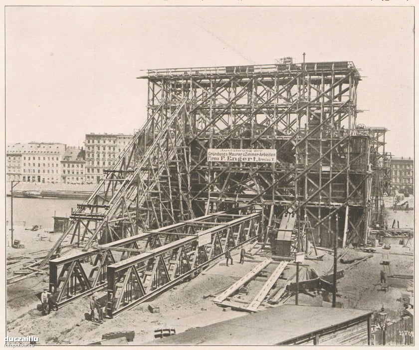 Budowa mostu Grunwaldzkiego we Wrocławiu w latach 1908-1910 - archiwalne zdjęcia