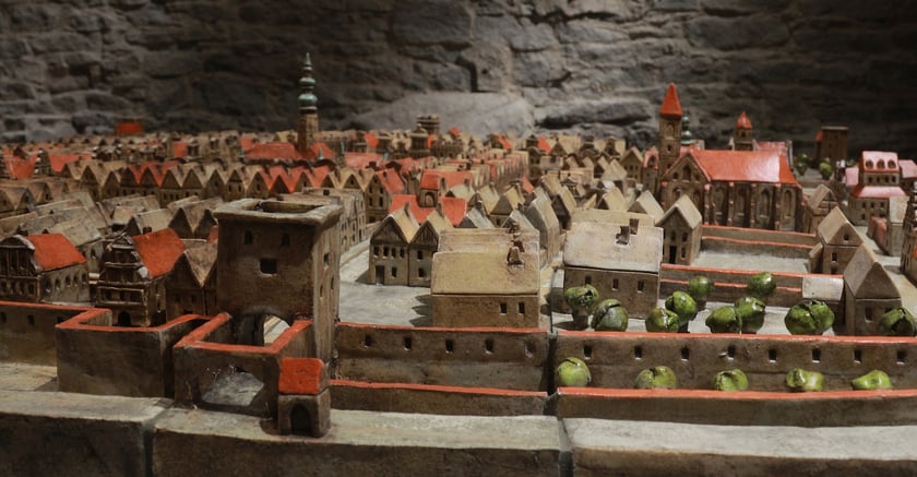 Ceramiczna makieta Strzelina na podstawie XVIII-wiecznego rysunku