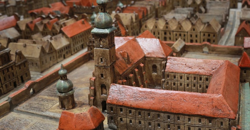 Ceramiczna makieta Strzelina na podstawie XVIII-wiecznego rysunku