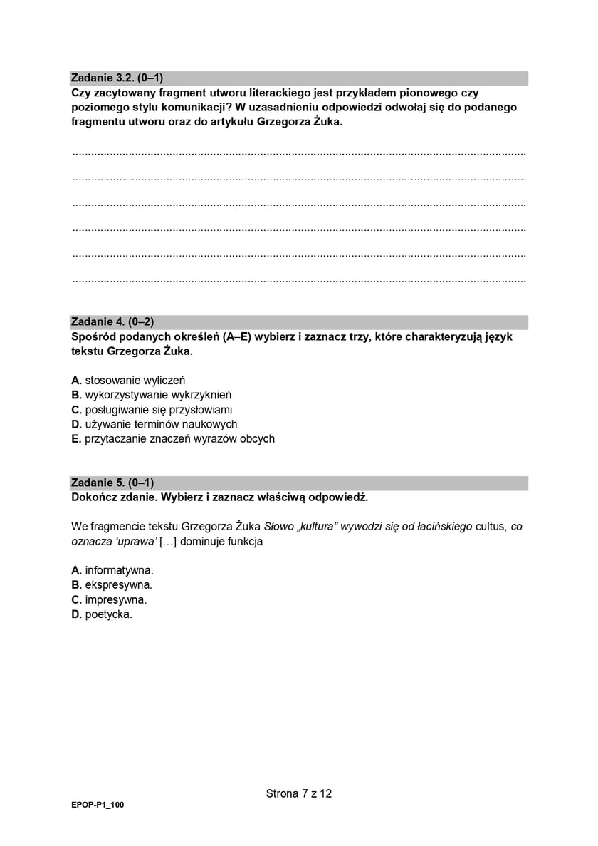 Formuła 2015, matura z języka polskiego