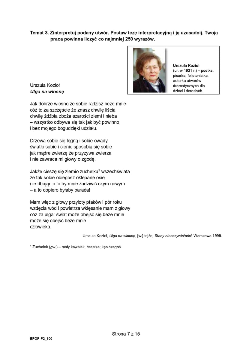 Formuła 2015, matura z języka polskiego