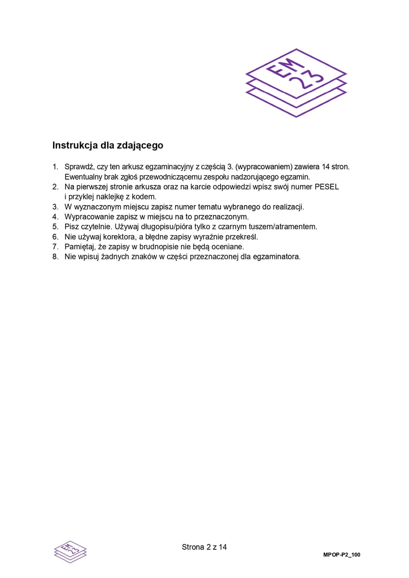 Formuła 2023, matura z języka polskiego