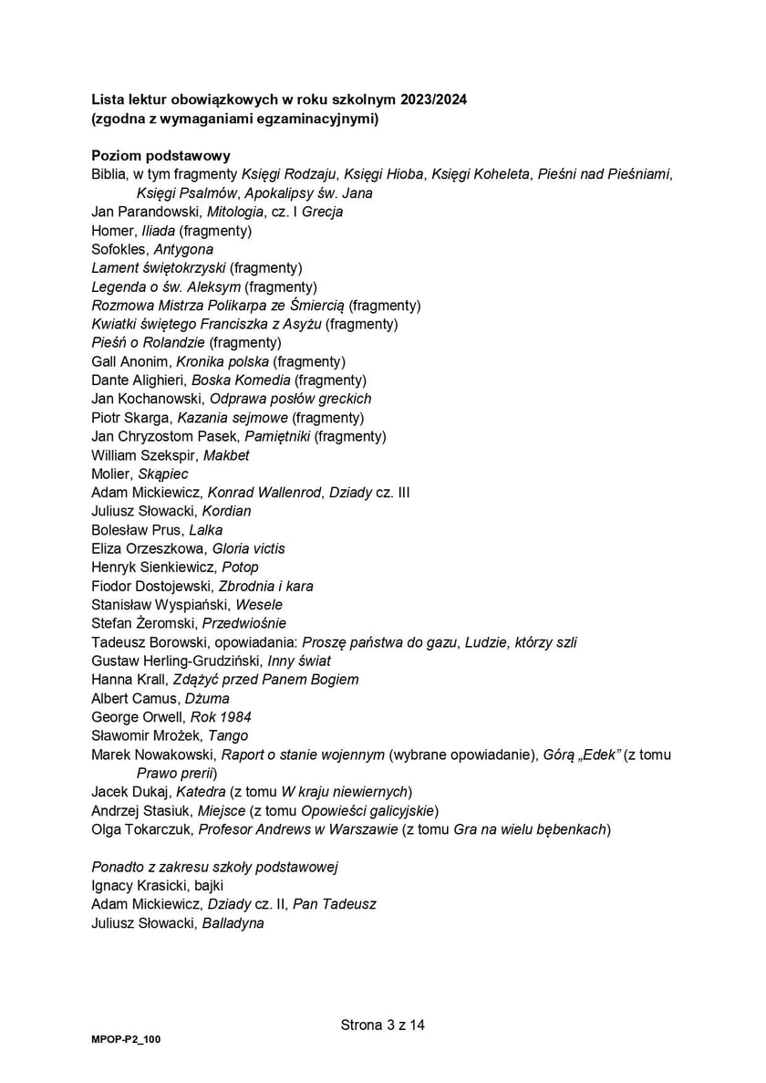 Formuła 2023, matura z języka polskiego