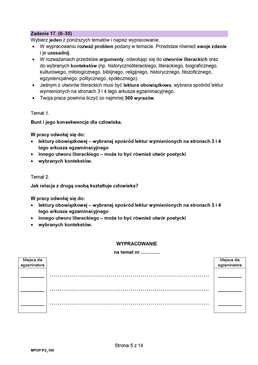 Formuła 2023, matura z języka polskiego