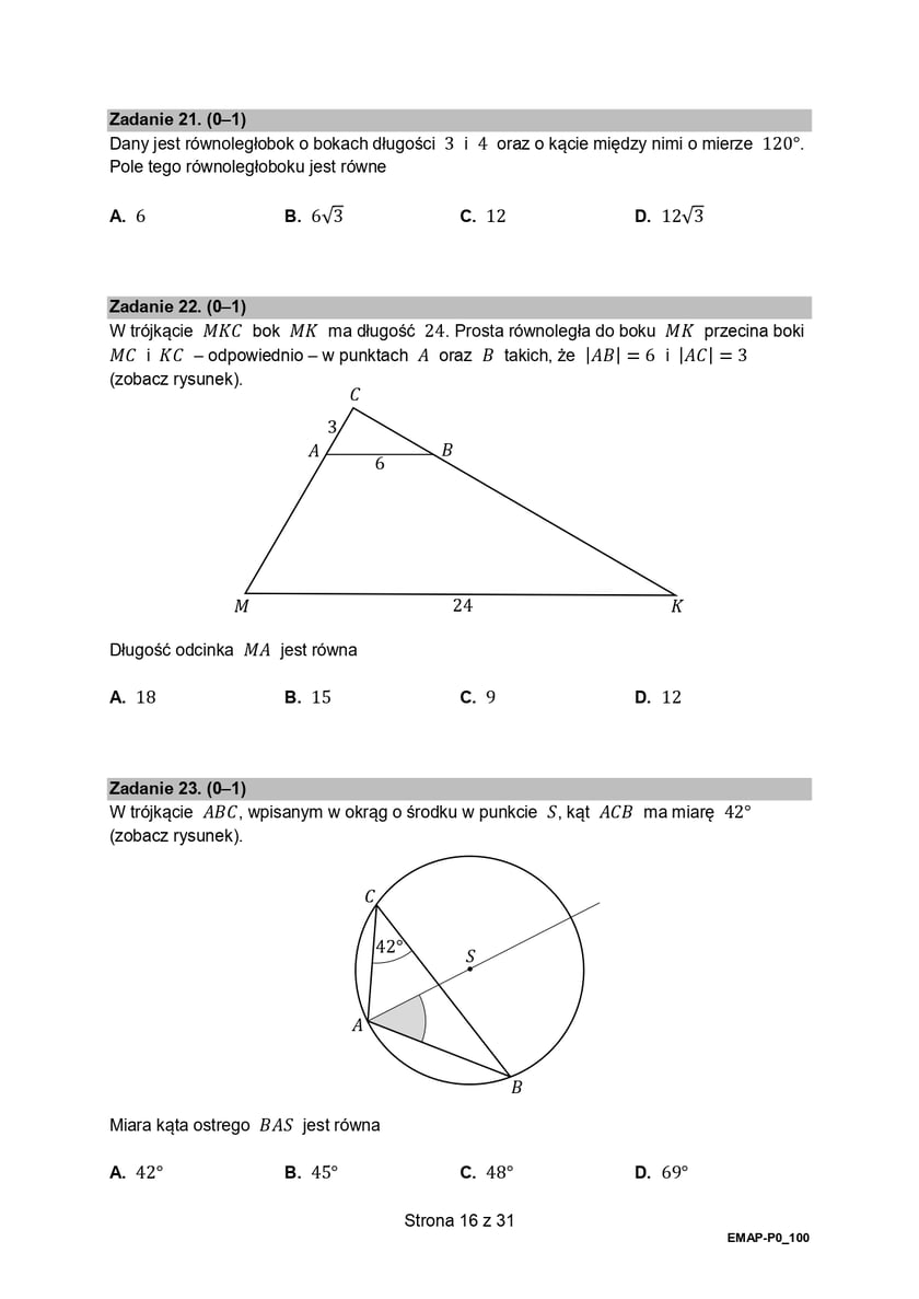 Formuła 2015, matura z matematyki