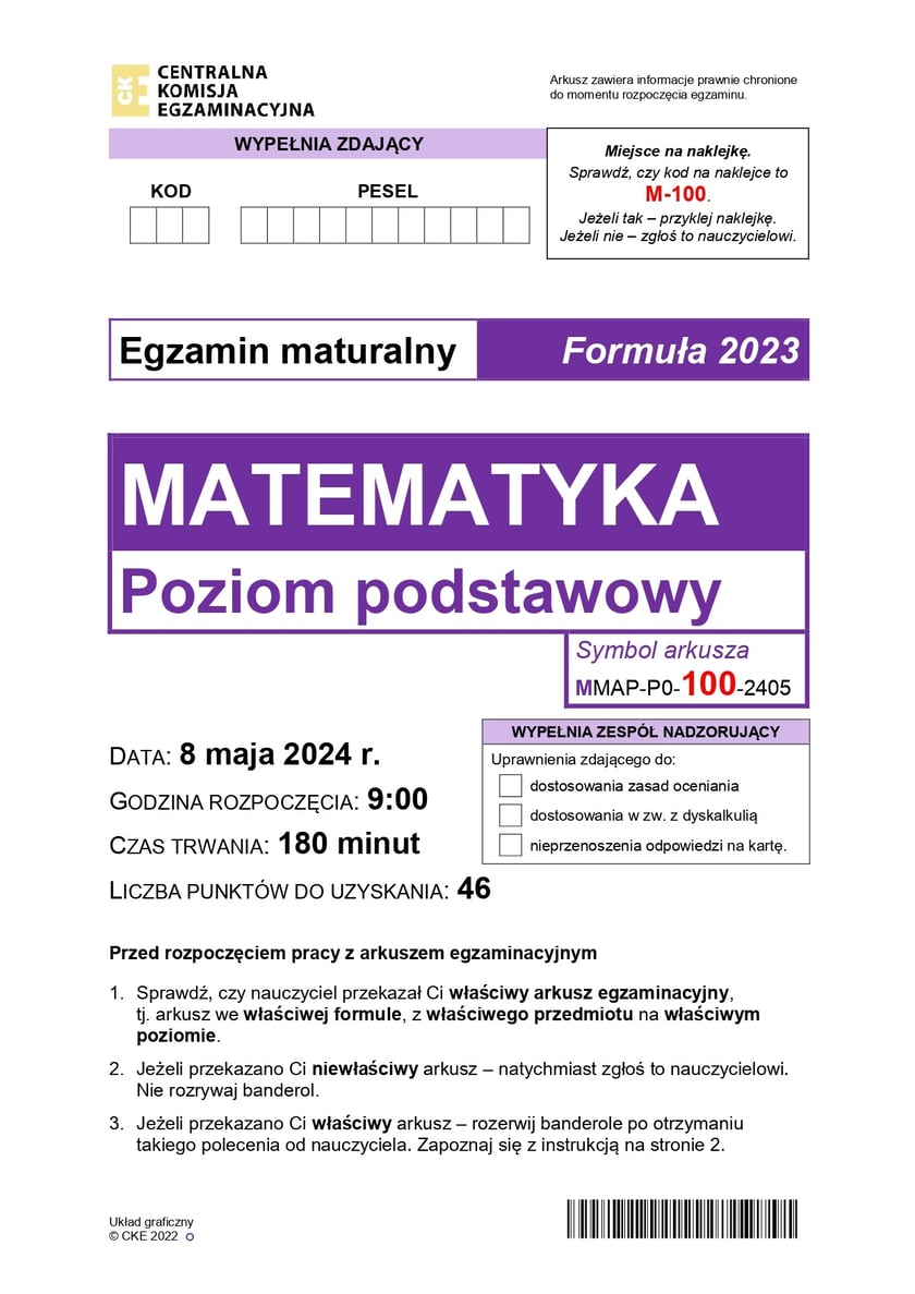 Formuła 2023, matura z matematyki