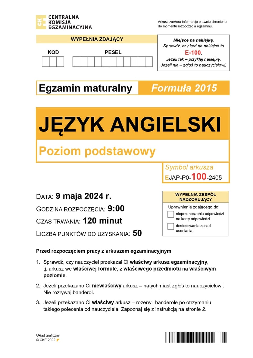 Formuła 2015, matura z języka angielskiego
