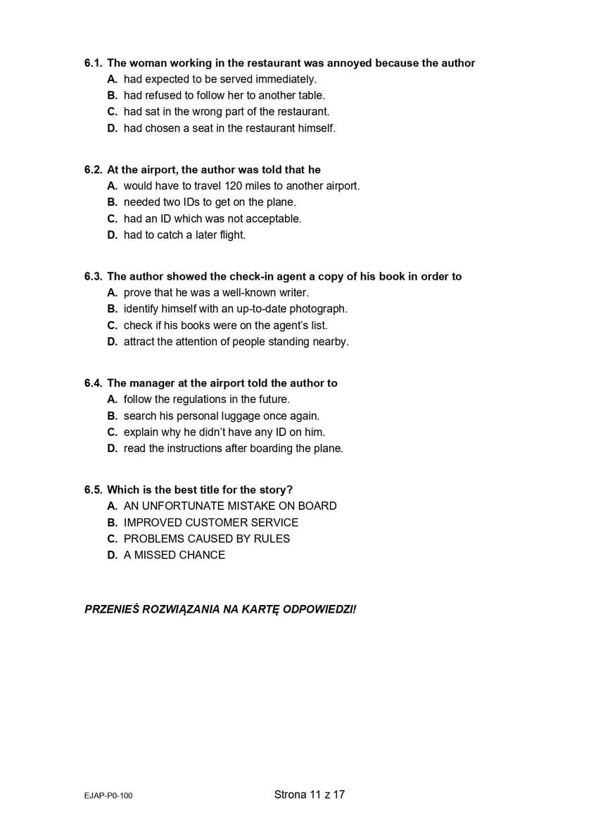 Formuła 2015, matura z języka angielskiego