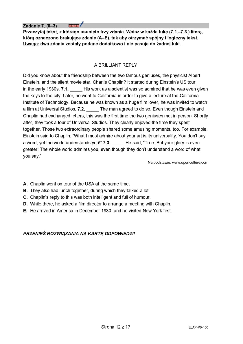 Formuła 2015, matura z języka angielskiego