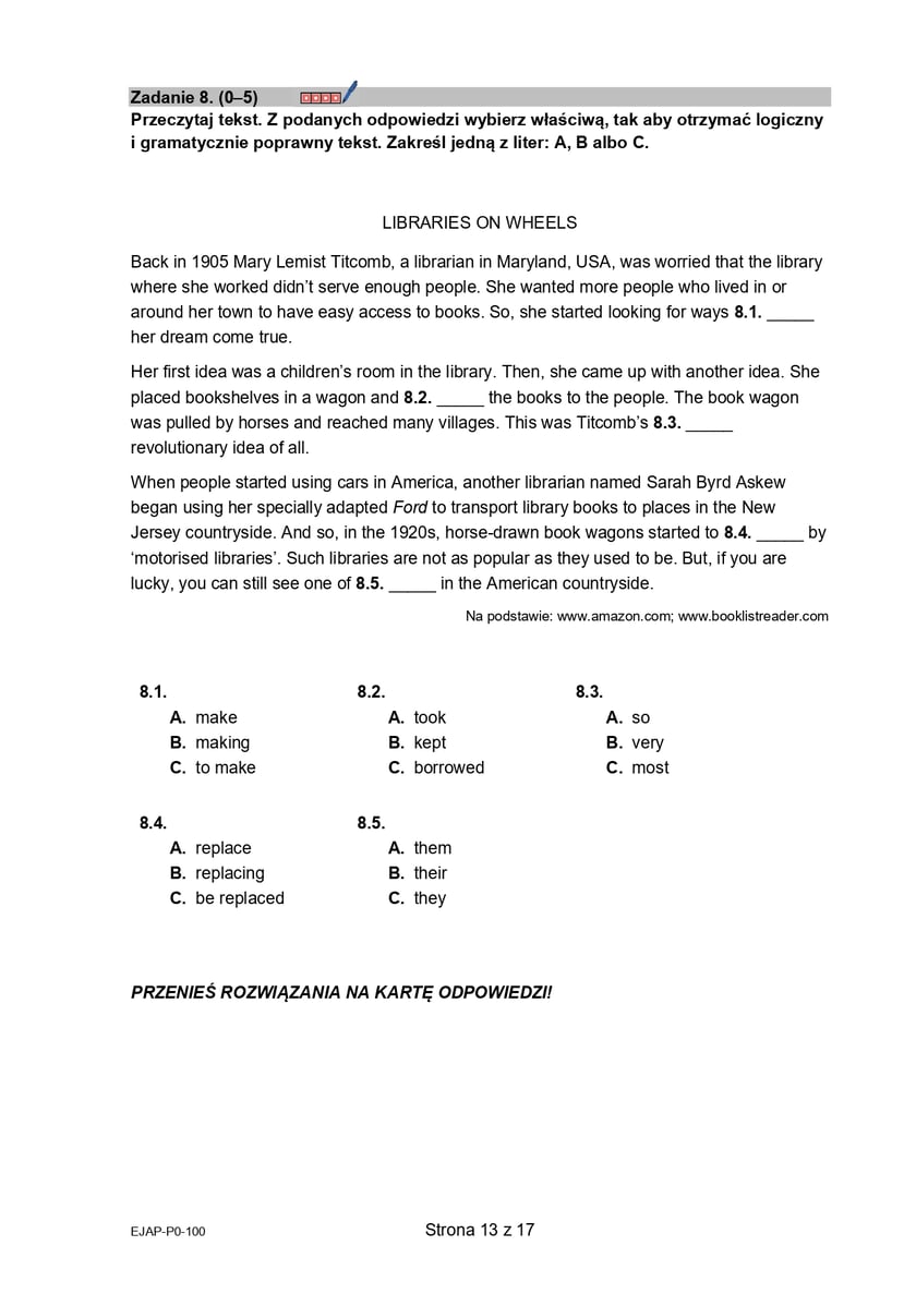 Formuła 2015, matura z języka angielskiego
