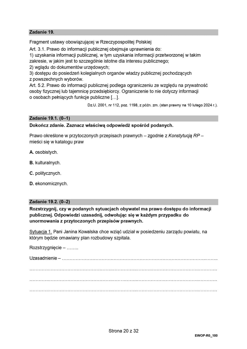 Formuła 2015, matura WOS (poziom rozszerzony)