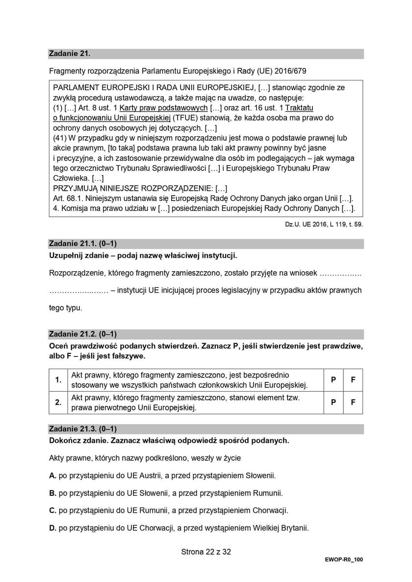 Formuła 2015, matura WOS (poziom rozszerzony)