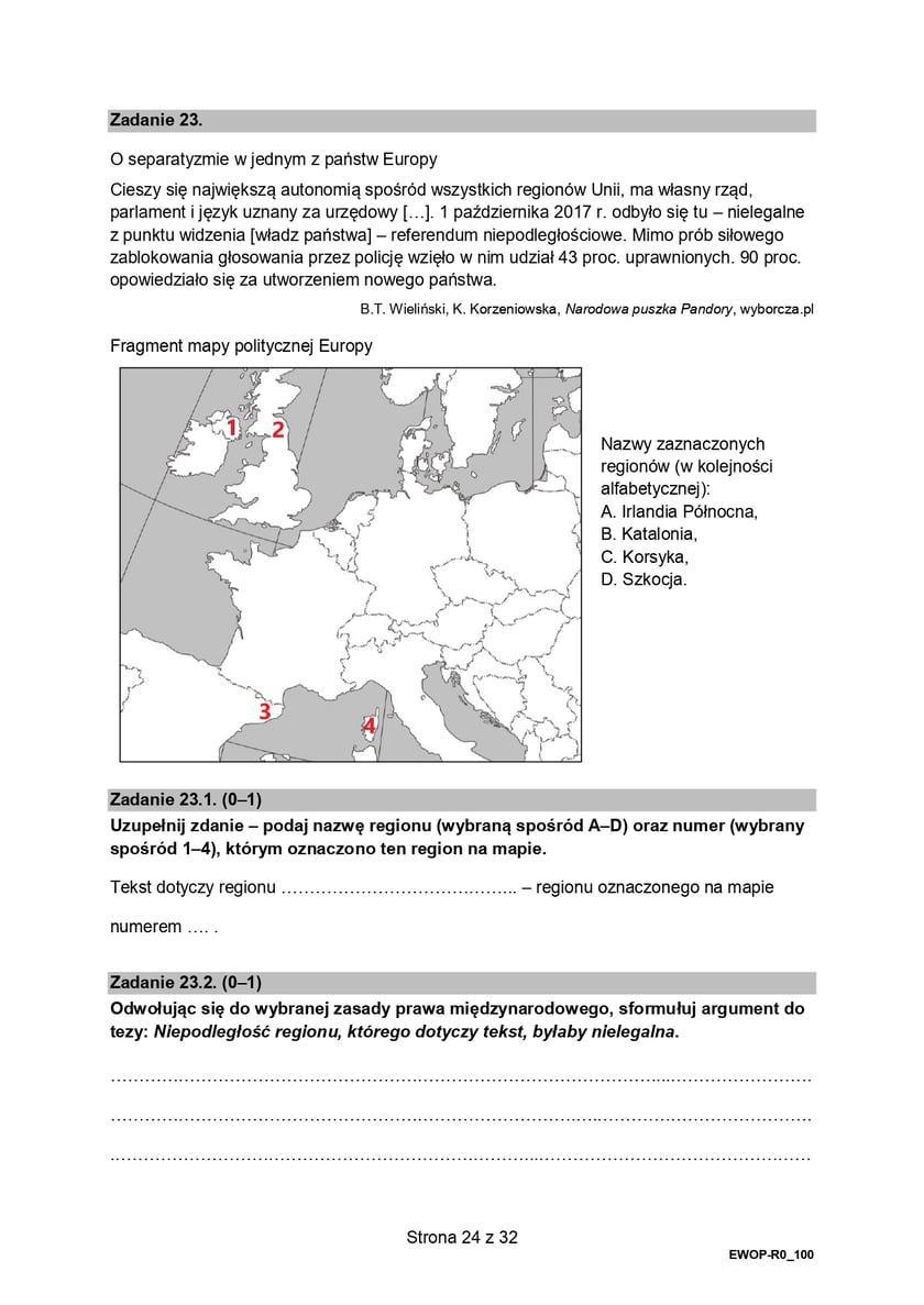 Formuła 2015, matura WOS (poziom rozszerzony)