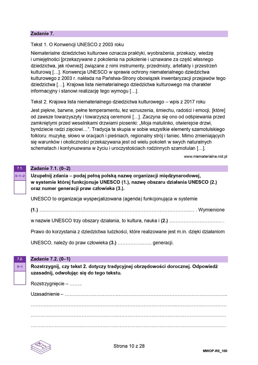 Formuła 2023, matura WOS (poziom rozszerzony)